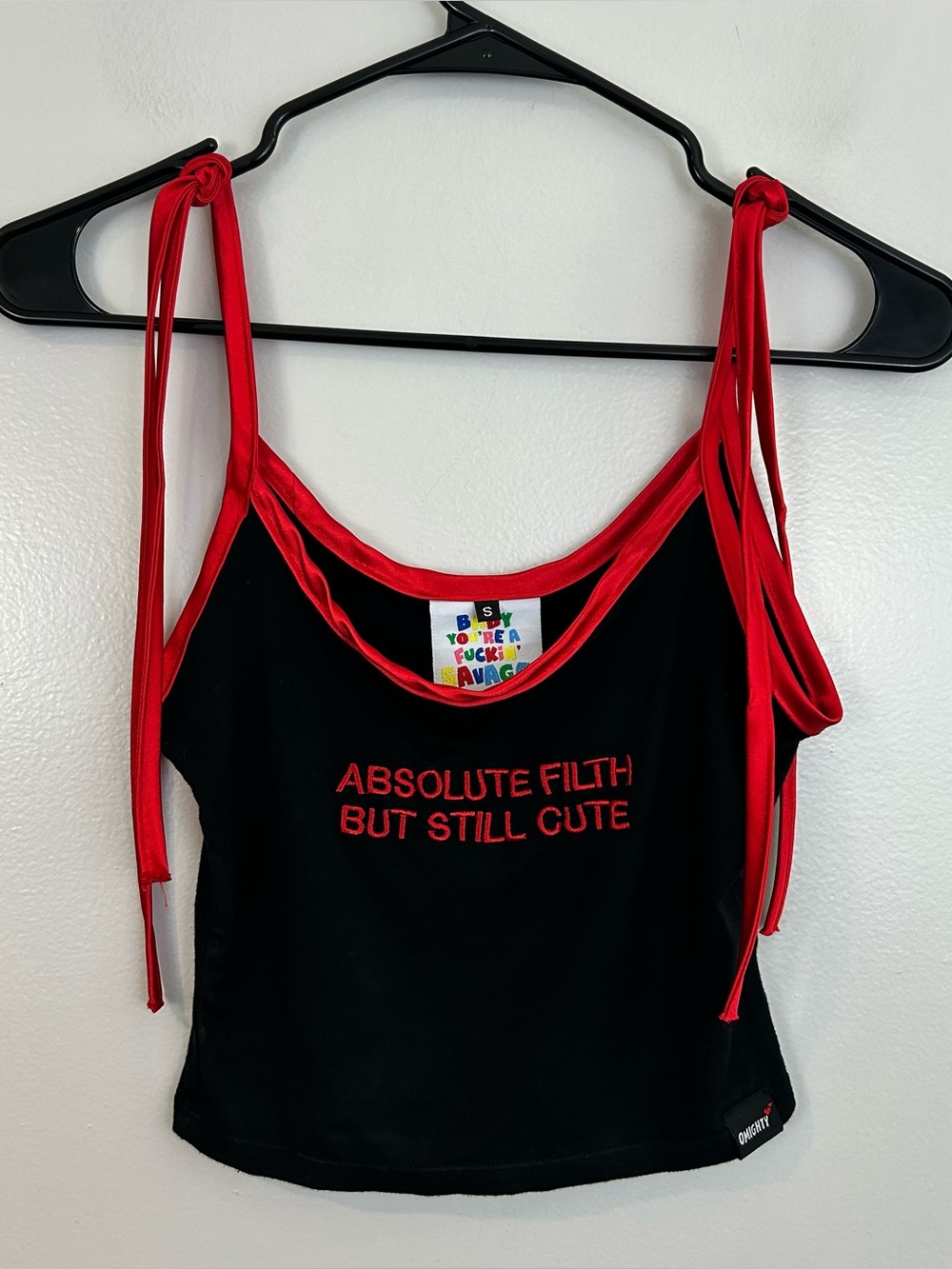 Omighty Absolute Filth But Still Cute Black Red Y2K Cropped Tank Size Small